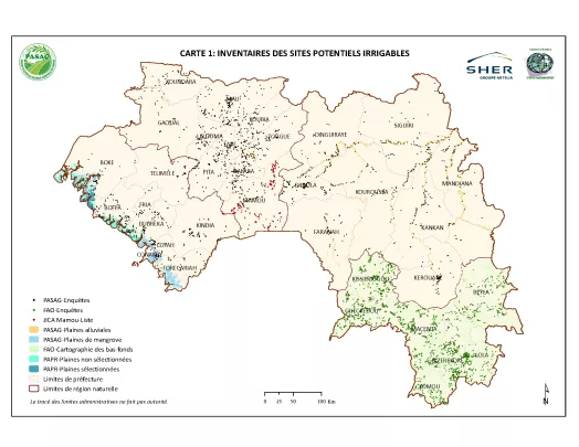 Carte : Inventaires des sites potentiels irrigables 